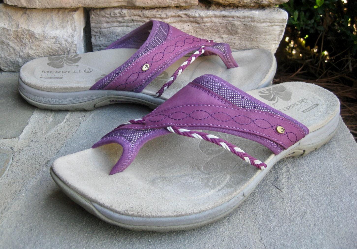 Size 10B MERRELL Women's 'hollyleaf' Toe-loop Leather/mesh Sandals