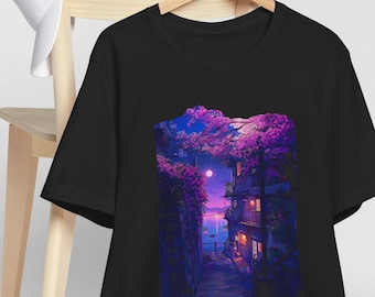 Neon Alleyway Nightscape Tee | Cyberpunk Cityscape Shirt | Vaporwave Tee Lofi Aesthetic Kawaii Anime Shirt