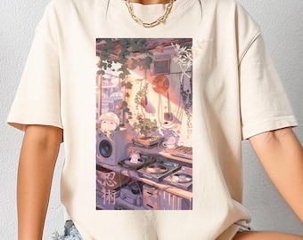 Pastel Lofi Sunset Japanese Fashion Anime Kawaii Hip Hop T-Shirt: Music Producer, Cottagecore, Unisex Tee