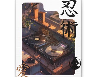 DJ Turntables Matte Japanese Style Wall Art Lofi Hip Hop Music Producer Design Canvas