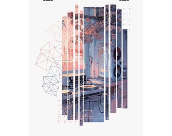 Lofi Hip Hop Cityscape Matte Vertical Poster Anime Kawaii Pastel Aesthetic Watercolor | Abstract Architecture Art