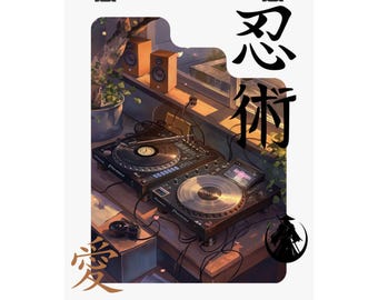 DJ Turntables Poster | Matte Vertical Poster, Japanese Kanji Aesthetic, Vinyl Deck Illustration