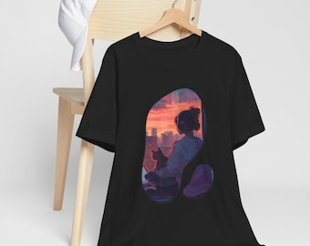 Sunset Listener Tee | City Skyline Illustration, Headphones Artwork