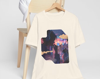 Neon City Nightscape Tee | Silhouette Girl, Cyberpunk Skyline