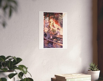 Cozy Anime Aesthetic DJ Room Matte Vertical Poster | Vaporwave Retro Music Decor