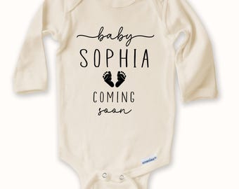 Baby Coming Soon Onesie® - Personalized Baby Announcement Gift - Pregnancy Announcement Baby Onesie® - Custom Baby Name Bodysuit - Baby Gift