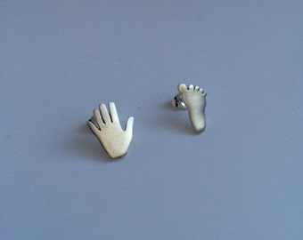 Hand and Foot Sterling Silver post stud earrings