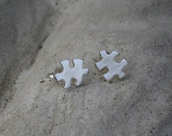 Puzzle Pieces Sterling Silver post stud Earrings