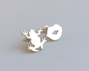 Kiss and Frog Sterling Silver Post Stud earrings