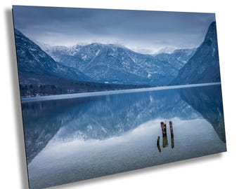 Peaceful Blue and White Alpine Lake Reflection - Nature and Landscape Fine Art Photography for Modern Home or Office Decor