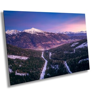 Snowy Alpine Valley at Sunset - Mountain Landscape Wall Art - Winter Nature Photography for Rustic Home Decor