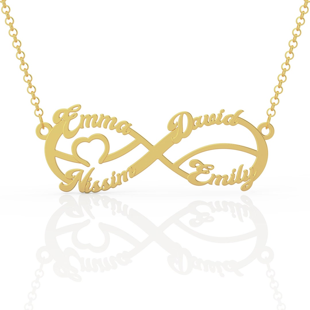 4 Names Custom Necklace, Custom Infinity Necklace With Birthstones ...