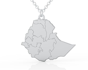 Ethiopia map necklace, Ethiopian Map Charm, Anniyo Ethiopia Map, Regions of Ethiopia Necklace, African Necklace, Ethiopia Jewelry Flag Map