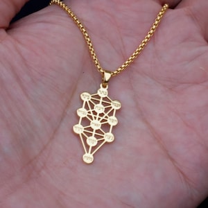 Kabbalah Tree of Life Necklace, Jewish Jewelry, Hebrew Spiritual Pendant, Mystical Kabala Tree Necklace, Gold Plated Judaica Gift