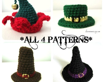 Holiday Hat Patterns - Set of 4 - Tiny Fascinator or Holiday Ornaments - Instant Downloads by lostsentiments