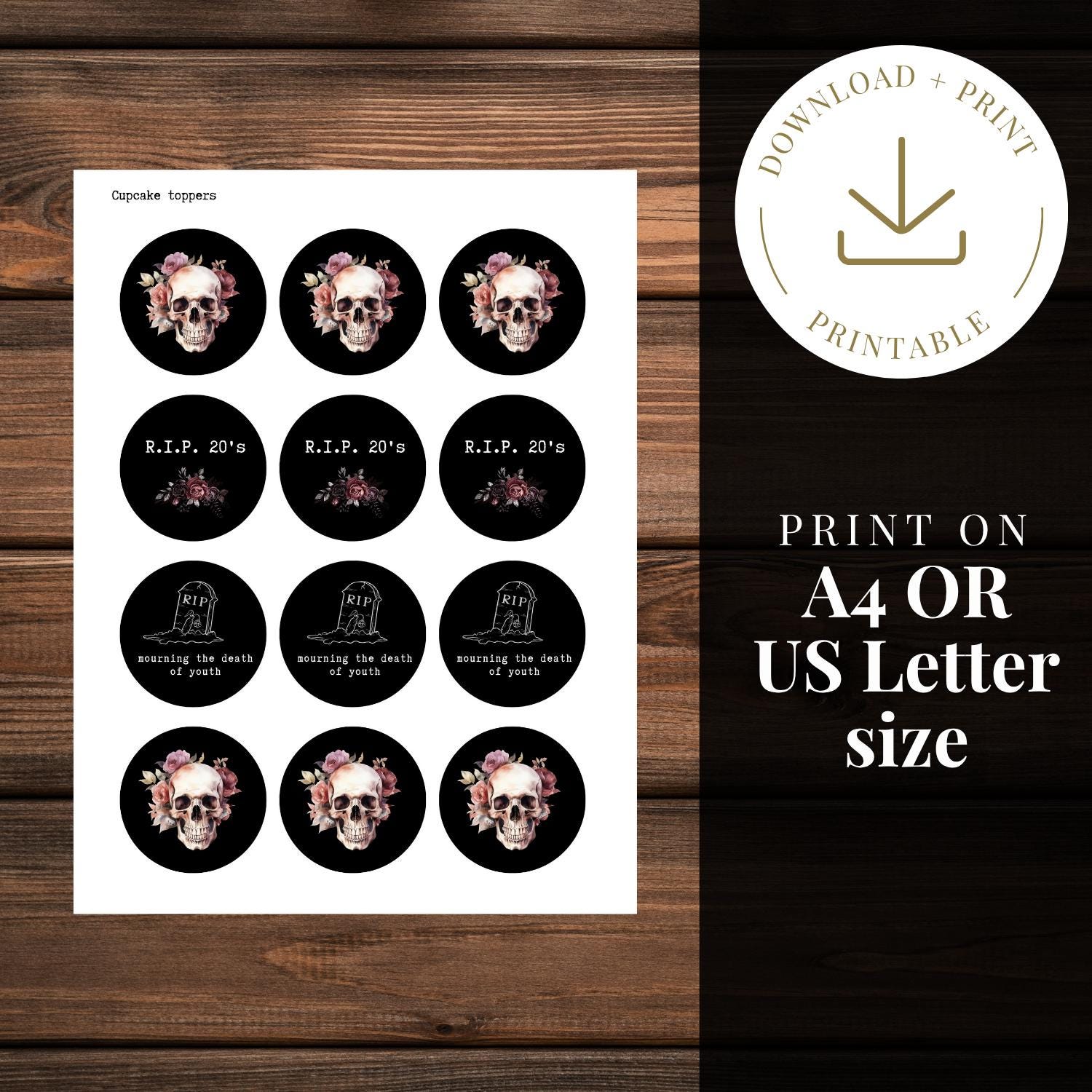 Printble Rip Large RIP 20s Cupcake Toppers PRINTABLE Party Decorations for 30th Birthday ...