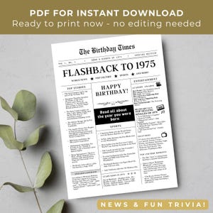 50. Geburtstag Geschenk Zeitung Printables 1975 - DIGITAL DOWNLOAD - Geburtstag Zeitung Vorlage, Geburtstagskarte oder Party Dekoration Geschenkideen