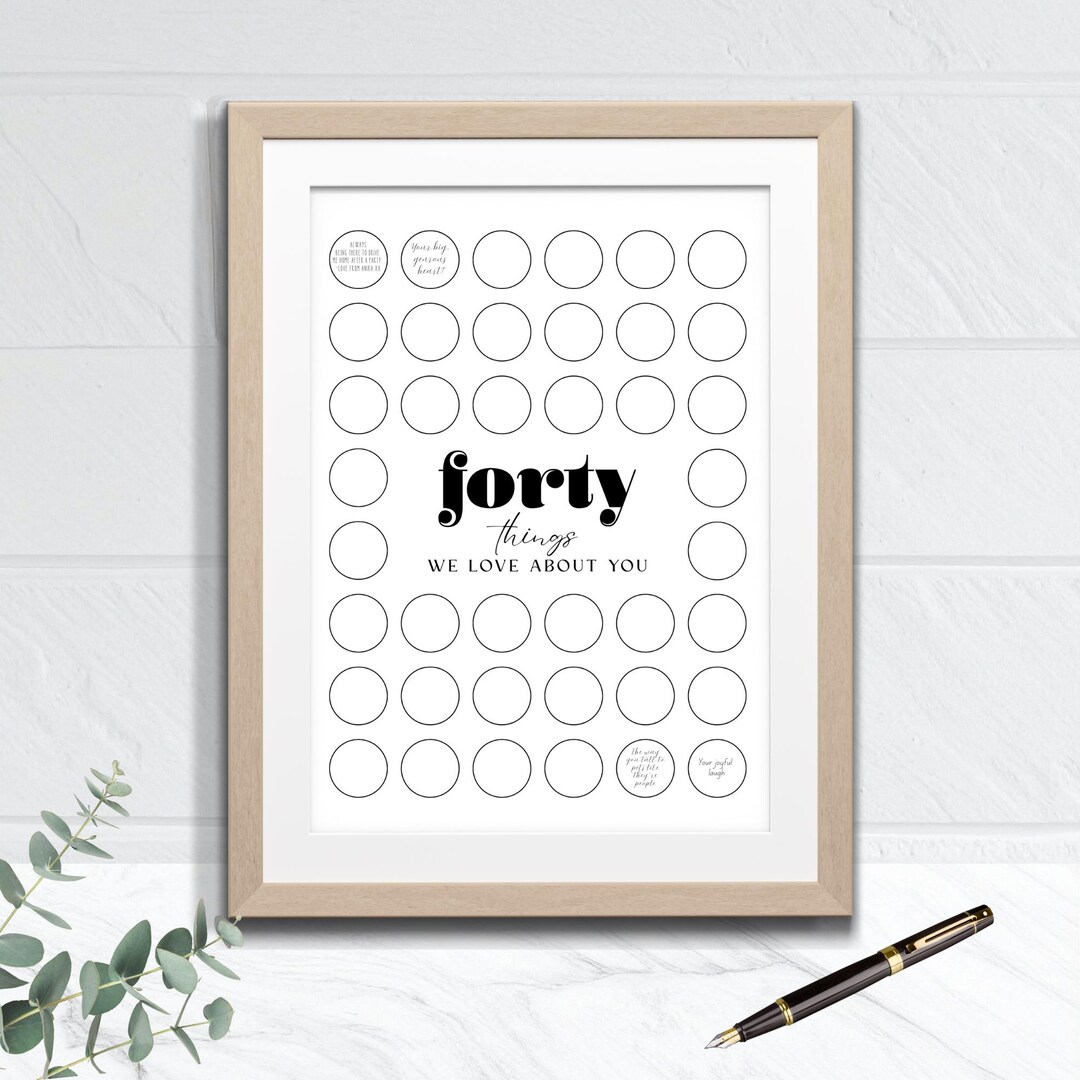 40th Birthday Printable Gift - DIGITAL DOWNLOAD - 40 Things We Love ...