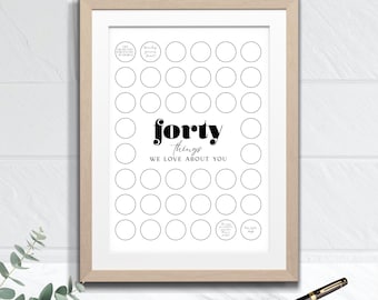 40th Birthday Printable Gift - DIGITAL DOWNLOAD - 40 things we love about you, decorations for forty party