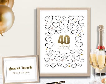 40 things we love about you, Printable 40th Birthday Gift black gold party decor