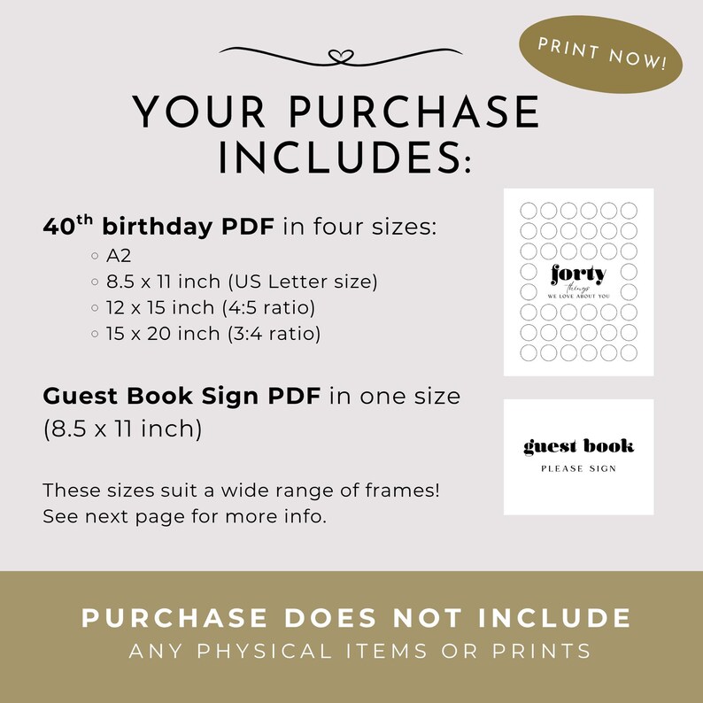 40th Birthday Printable Gift - DIGITAL DOWNLOAD - 40 Things We Love ...