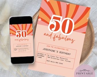 Fifty and Fabulous Invite - DIGITAL DOWNLOAD - 50 years invitation, fifty birthday invite template printable 50th birthday template