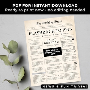 Jornal de 80º aniversário - IMPRIMÍVEL download instantâneo - Cartão de presente de aniversário de 80 anos, decorações de feliz aniversário de 80 anos, completando 80 anos