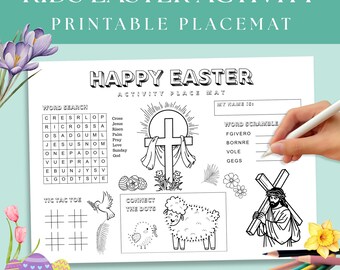 Printable Easter Activity Place Mat INSTANT DOWNLOAD, Kid-friendly Coloring Activities