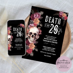 RIP Twenties invite Printable - DIGITAL DOWNLOAD - 30th birthday funeral rip 20s invite. Gothic Birthday Invitation Printable Template
