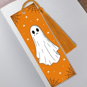 crying ghost bookmark // orange bookmark with tassel
