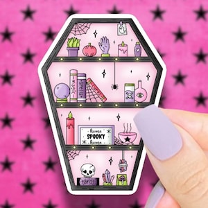pastel goth coffin bookshelf sticker