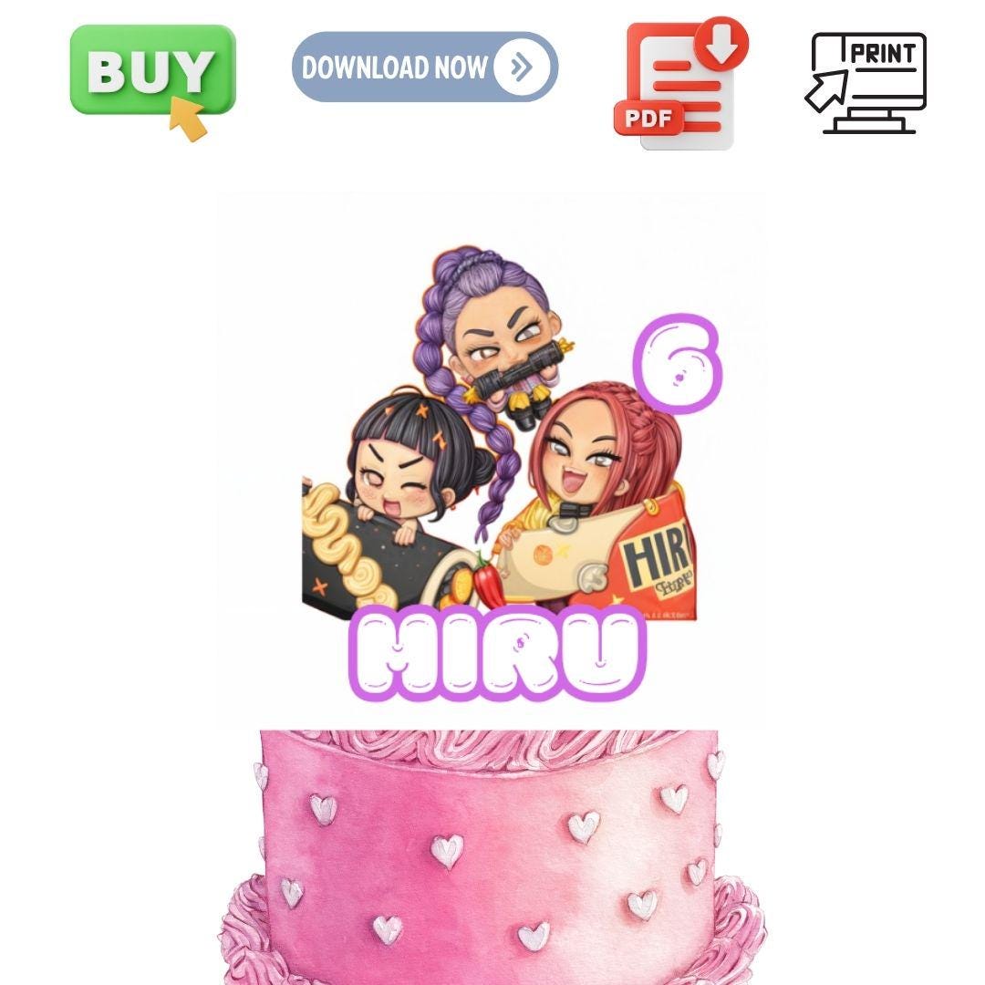 Demon Hunter K-Pop Cake Topper , Editable Birthday Decoration,Digital Printable