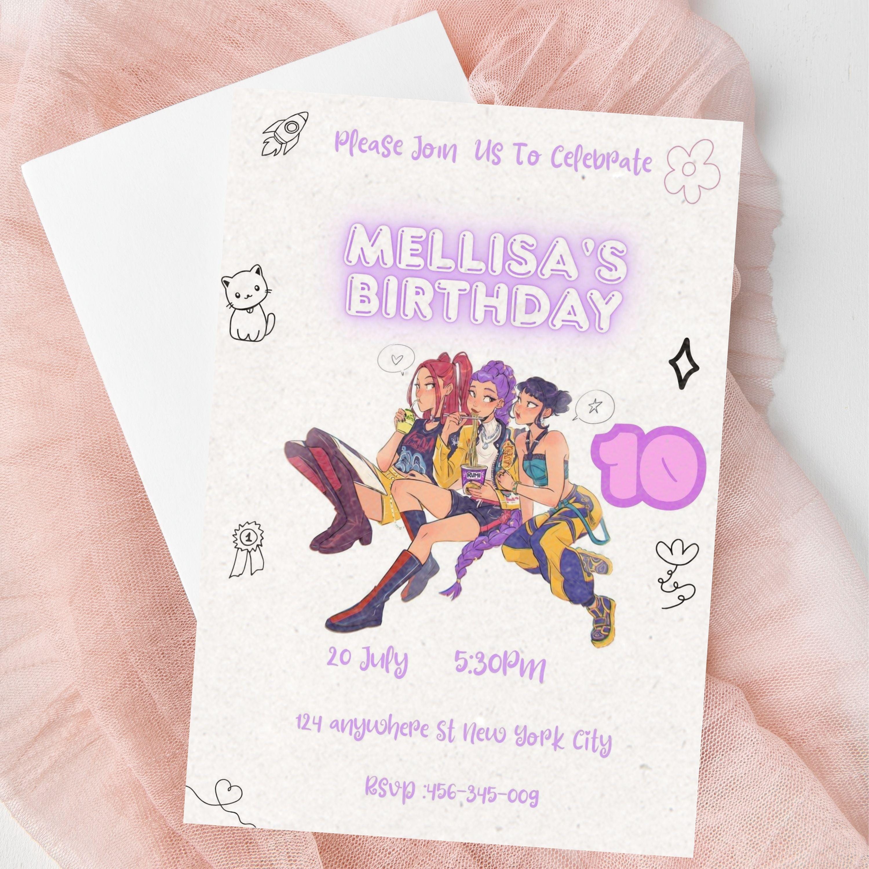 Name age,KPop Demon Hunter,Girl birthday, Birthday Invitation ,Personalized Digital ,
