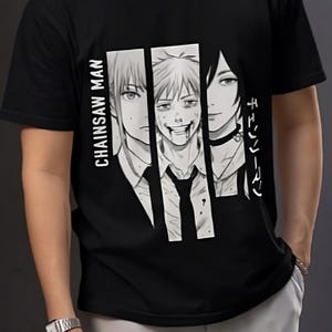 Chainsaw Man T-Shirt Anime Manga Tee | Denji Makima Reze Shirt | Black & White Graphic Tee for Chainsaw Man Fans | Unisex Anime Gift