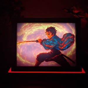 Tanjiro Demon Slayer Lightbox, Flame Breathing Hinokami Kagura Dance Anime LED Art, Demon Slayer Night Light, Unique Anime Gift for Him Her