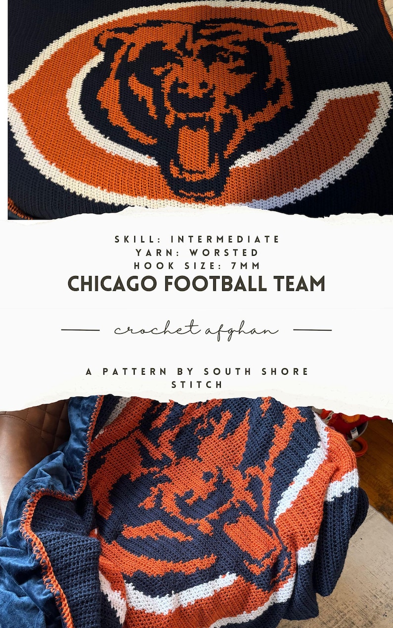 Chicago Bears Pattern Football Team Blanket Crochet Pattern - Chicago Inspired - Etsy
