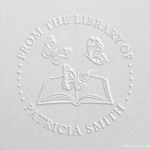 Gravador de livro de borboleta personalizado | Carimbo de biblioteca personalizado | Presente Ex Libris para amantes de livros | Gravador de ex-libris de borboleta