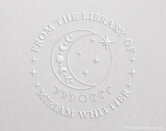 Custom Embosser Moon Phases, Personalized Ex Libris Book Embosser, From the Library of Stamp, Personalized Library Stamp, Book Lover Gift
