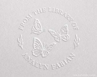 Custom Embosser Butterflies, Personalized Ex Libris Bookplate, From the Library of Stamp, Book Lover Gift