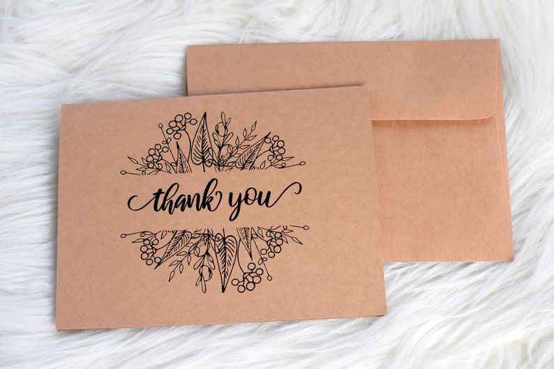 Thank You Cards Set of 10 Illustrated Rustic Floral Thank You Card Set Blank Kraft Note Cards