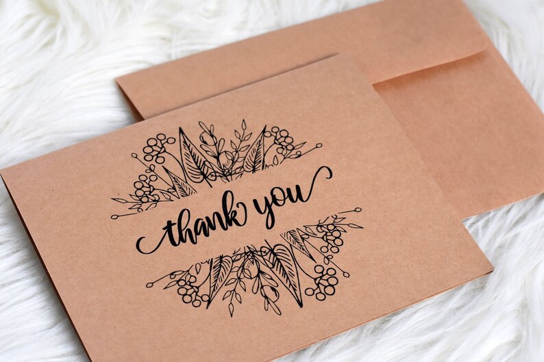 Thank You Cards Set of 10 Illustrated Rustic Floral Thank You Card Set Blank Kraft Note Cards