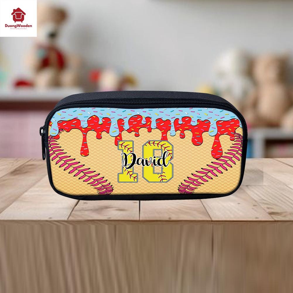 Custom Name Baseball Pencil Box For Kids, Supplies Kindergarten, Elementary, Swag, birthday,Back to School Drip Ice Cream Gift