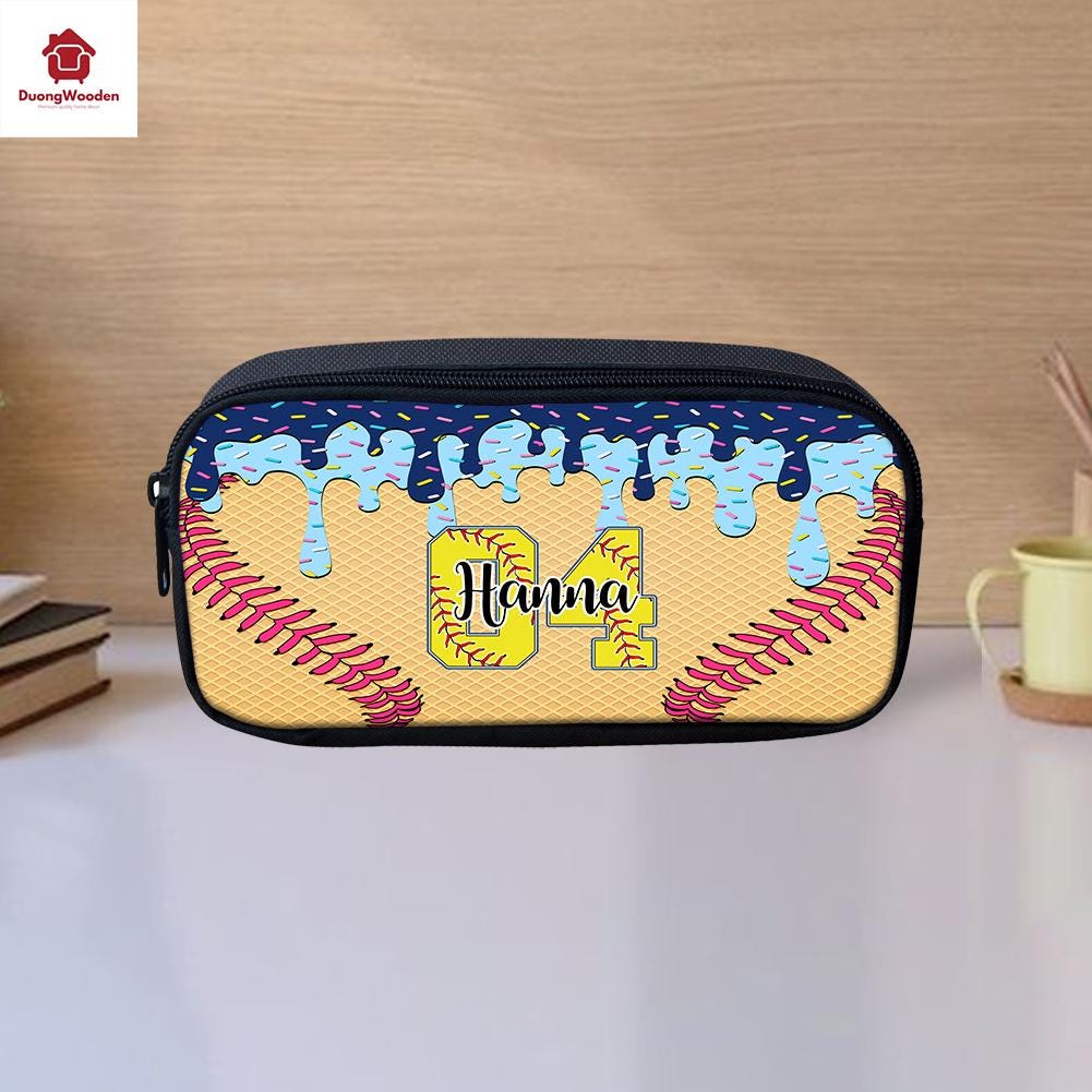 Custom Name Baseball Pencil Box For Kids, Supplies Kindergarten, Elementary, Swag, birthday,Back to School Drip Ice Cream Gift