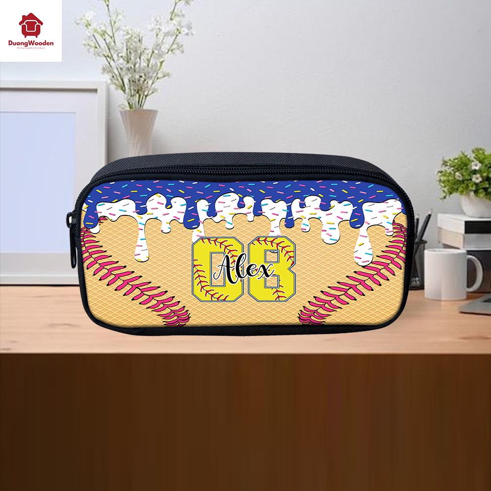 Custom Name Baseball Pencil Box For Kids, Supplies Kindergarten, Elementary, Swag, birthday,Back to School Drip Ice Cream Gift