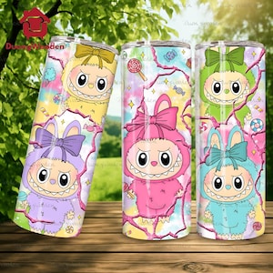 Funny Cartoon Character Wrap Design  Png, Trending Pink Cartoon Character 20oz Skinny Tumbler PNG, Doll Cartoon 20oz Skinny Tumbler Wrap Png