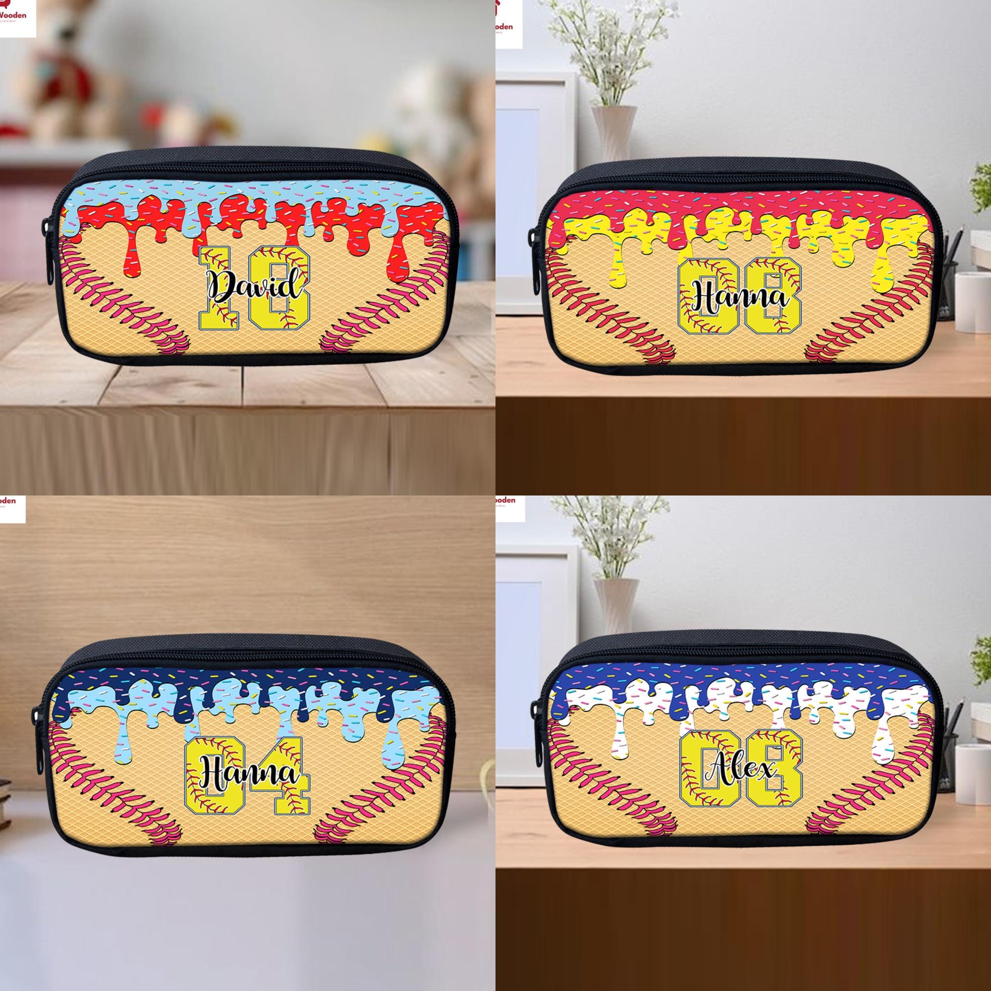 Custom Name Baseball Pencil Box For Kids, Supplies Kindergarten, Elementary, Swag, birthday,Back to School Drip Ice Cream Gift