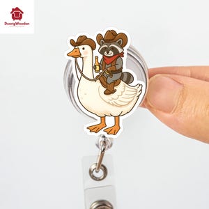 Bobine de badge cow-boy sur une oie, porte-carte d'identité, bobine de badge d'infirmière, clip pour badge de raton laveur, bobine de badge drôle d'oie, étudiant en médecine