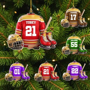 Personalized Hockey Christmas Ornament, Hockey Player Gift, Hockey Fan Gift, Sport Ornament, Ice Hockey Ornament, Team Christmas Gifts
