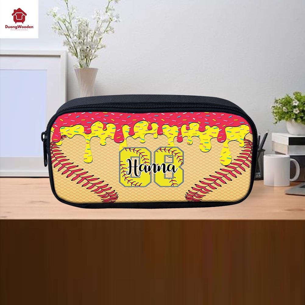 Custom Name Baseball Pencil Box For Kids, Supplies Kindergarten, Elementary, Swag, birthday,Back to School Drip Ice Cream Gift