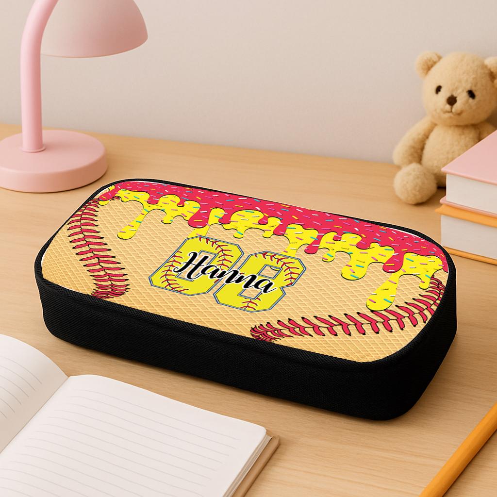 Custom Name Baseball Pencil Box For Kids, Supplies Kindergarten, Elementary, Swag, birthday,Back to School Drip Ice Cream Gift